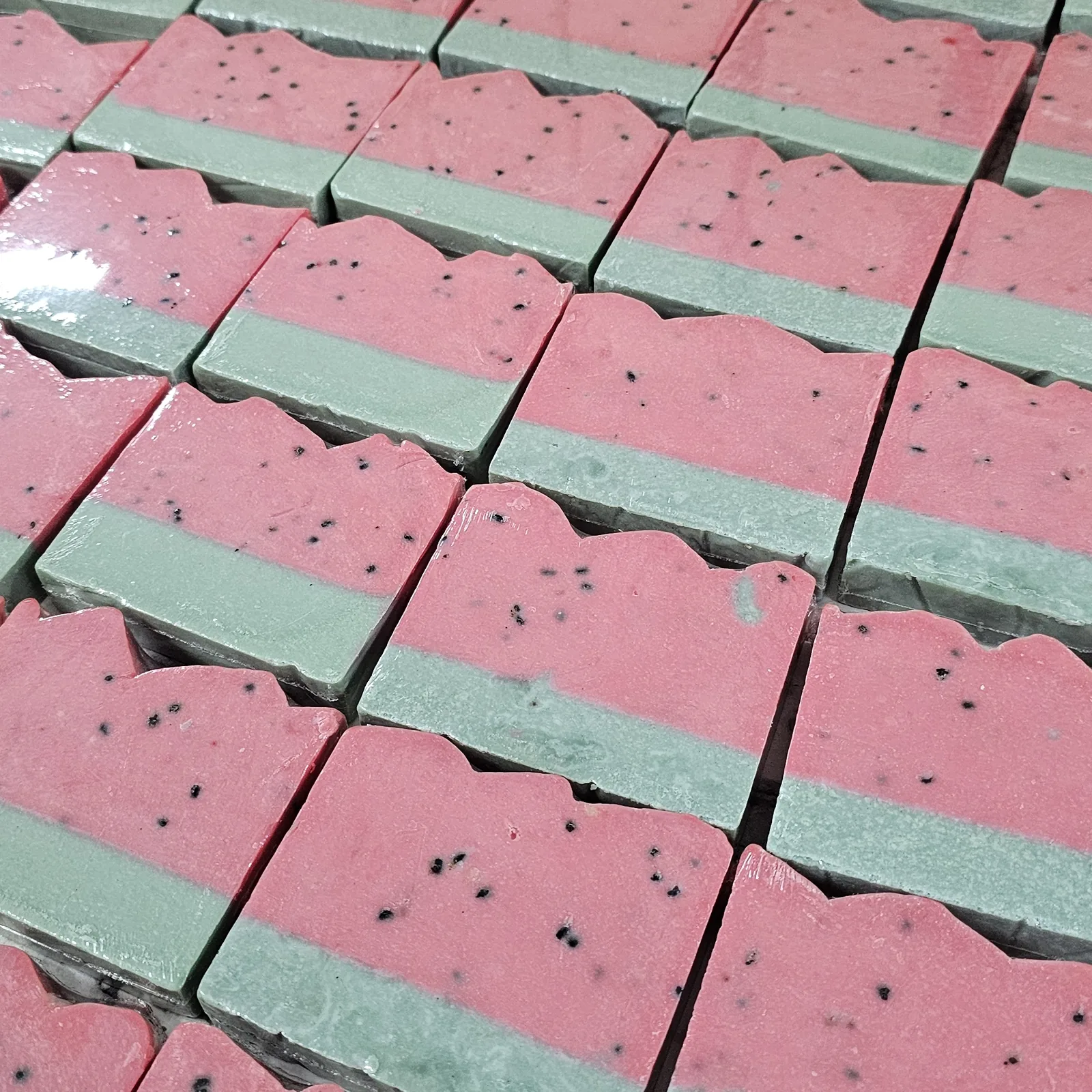 Close view of hand-cut soap surfaces